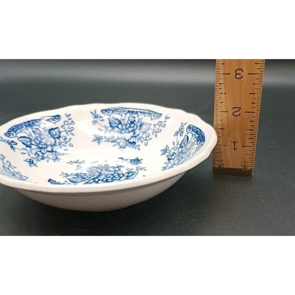 Blue Carnation Ironstone Cereal Bowl Floral Blue White Crazed